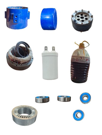 Cooler motor components — shell, stator, capacitor, bearings