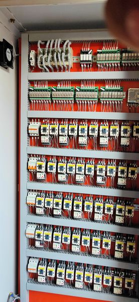 Rewired panel interior after retrofit
