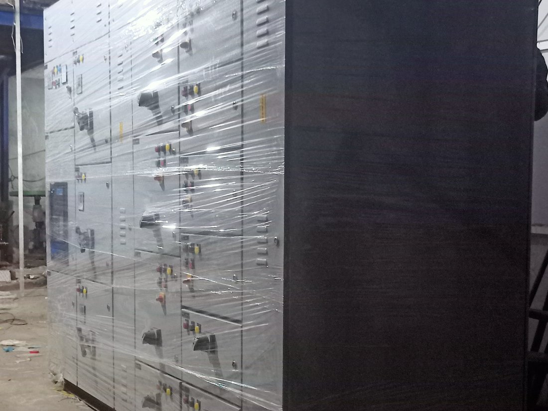 Completed MCC panel wrapped and ready for dispatch
