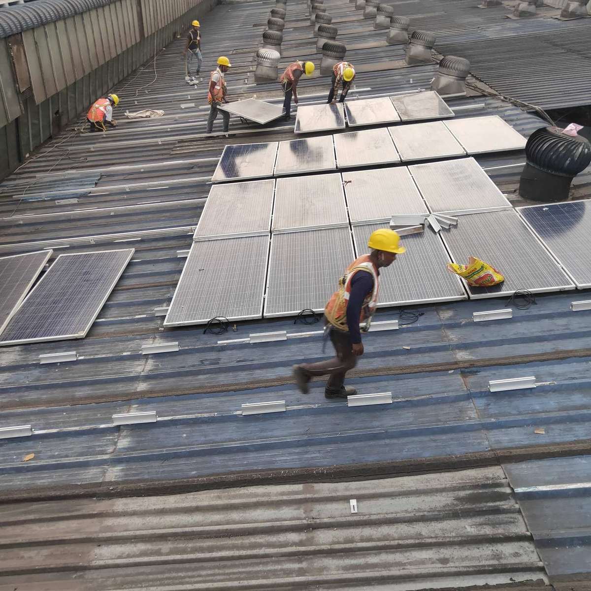 Solar module installation in progress